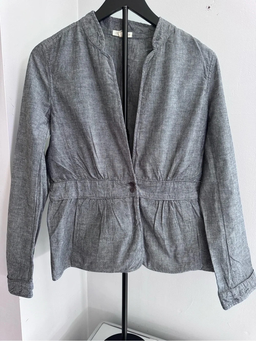 Eileen Fisher Minimalist Gray Cotton Peplum Jacket Women Small‎ Button Front